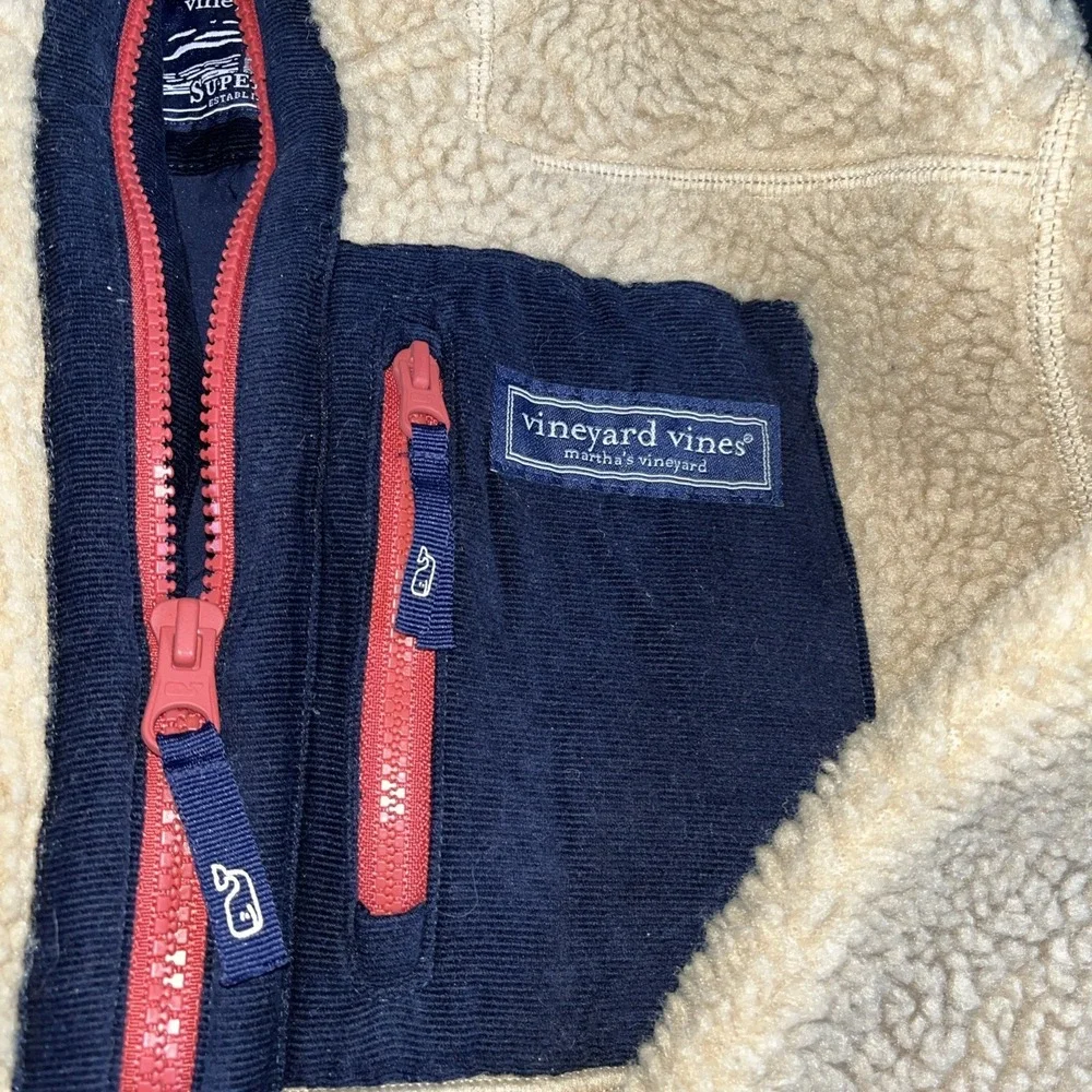 Vineyard Vines M Medium Boys SuperShep Fleece Jacket Beige Tan Sherpa Full Zip
